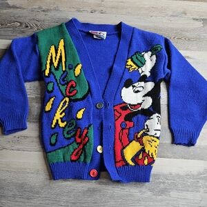 Disney Mickey Mouse Vintage Youth Cardigan Sweater Size 6 Made In USA Blue